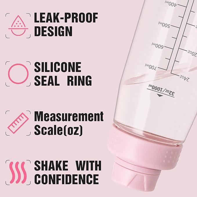 32oz Clear Water Bottle - BPA-Free Tritan Plastic, Fast Flow Spout Lid, Wide Mouth & Leakproof Design Hiking Water Bottle Suitable for Travel, Outdoors, Gym, Travel, Home, School （Pink）