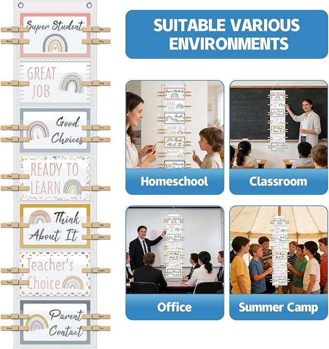 Student Behavior Clip Chart for Classroom Management Kids,Reward Chart for Kids Hanging Bulletin Board Teacher Supplies for School Preschoo (White)
