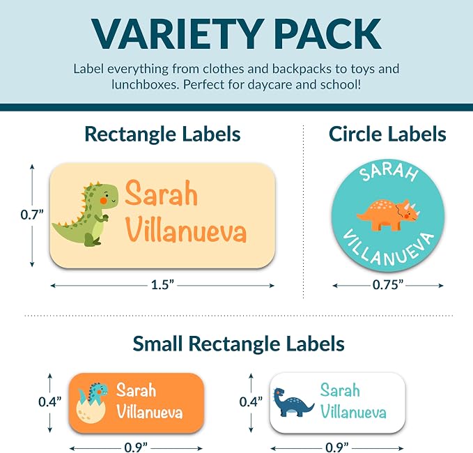 Personalized Waterproof Name Labels for Kids | Optional Packs 50, 150, 230 Labels | Custom Name Stickers for Kids' Clothing Tag, Water Bottle, Lunch Box, Customize Kid Name Label for Daycare Dinosaurs
