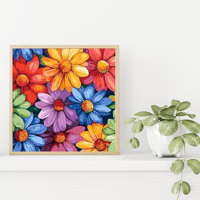 5DDIYART Flower Leisure Paint by Numbers for Adults Beginner, Paint by Number Kits on Canvas, Easy Acrylic Painting for Home Wall Decor 15.7x15.7 inch