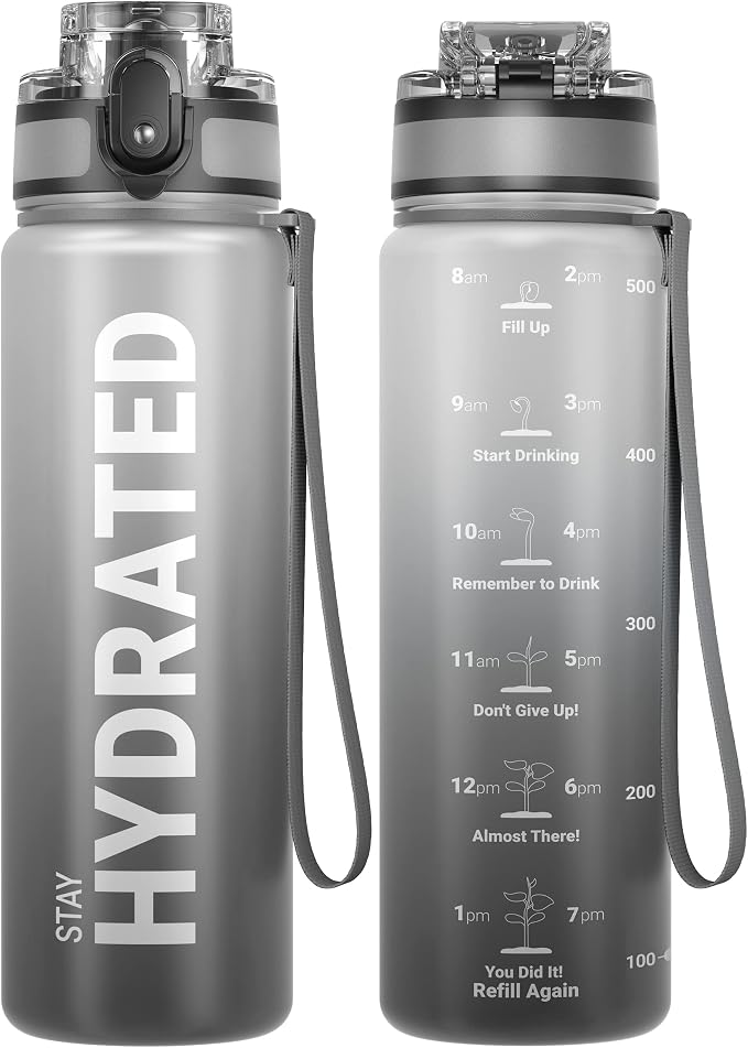 Sahara Sailor Water Bottle 17oz, Tritan Sports Bottle with Time Marker | Bpa Free, Leakproof Wide Mouth With Fast Flow Lid And Cleaning Brush, For Gym School Office Travel, 1 Count