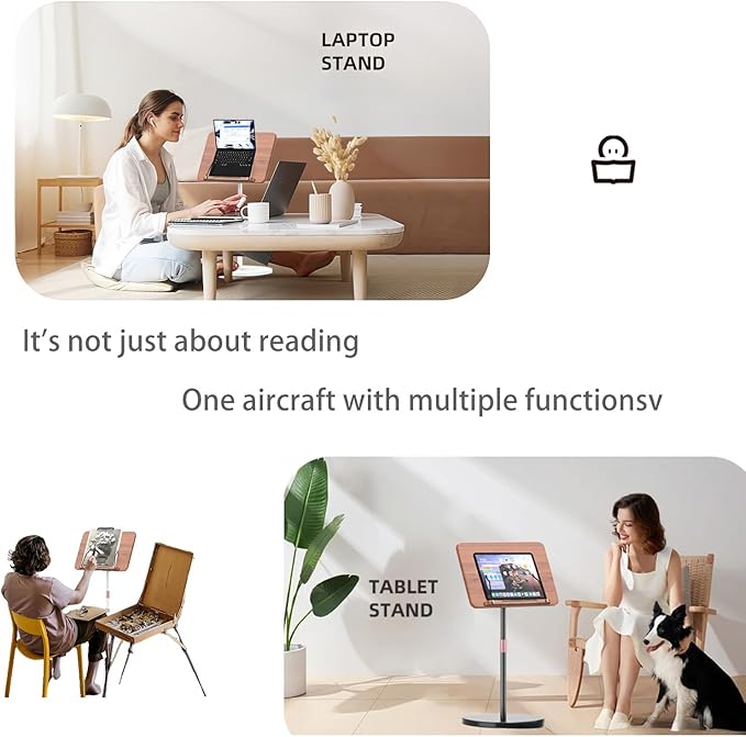 Adjustable Standing Book Stand,Book Reading Stands,Wood Music Sheet，Podium& Bible& Cookbooks Display Stands.Goodbye to Head Down Fatigue Adjustable Viewing Angle (Black, 63in)