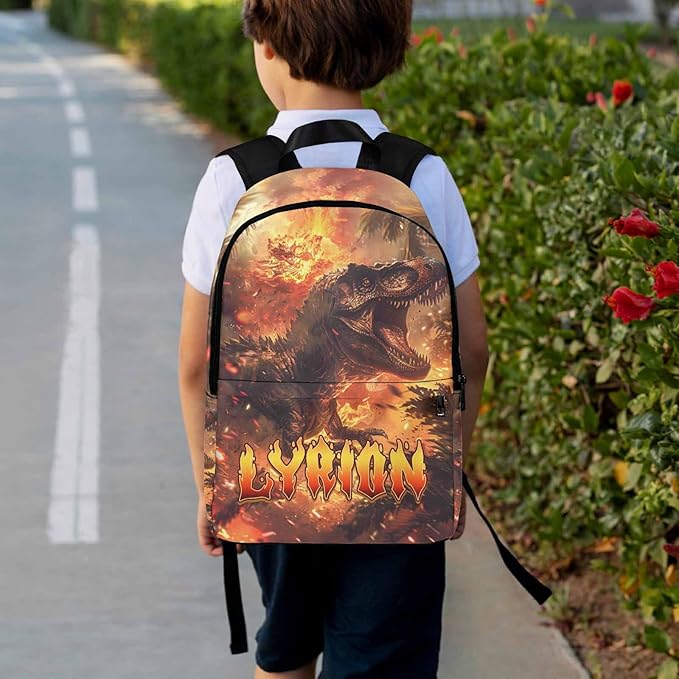 M YESCUSTOM Pesonalized Boys School Backpack Lunch Bag Set with Name, Animal Custom Bookbag Kindergarten Kids Waterproof Nylon Travel Picnic School Bag Pencil Pouch