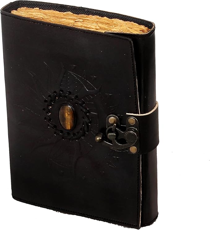 Leather Sun and Moon Stone Tiger 8X6 Inch Leather Journal for Women Leather Journal for Men Leather Sketchbook Leather Blank book Unlined Deckle Edge Paper Leather Journal Notebook Diary (black)