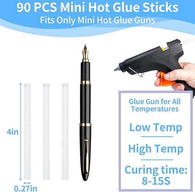 90 PCS Mini Hot Glue Sticks Bulk, Clear Glue Gun Sticks for Metal, Wood, Glass DIY Art Craft & School Projects Craft, Bond (4" X 0.27")