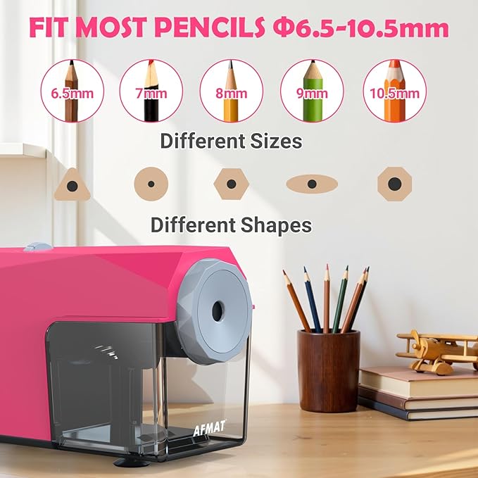 AFMAT Electric Pencil Sharpener, Fast & Hands-Free, 10K+ Uses, 5 Nibs, Fully Automatic Pencil Sharpener for Classroom, Heavy Duty Sharpeners for No.2/Jumbo/Colored Pencils (6.5-10.5mm) US Plug(120V)
