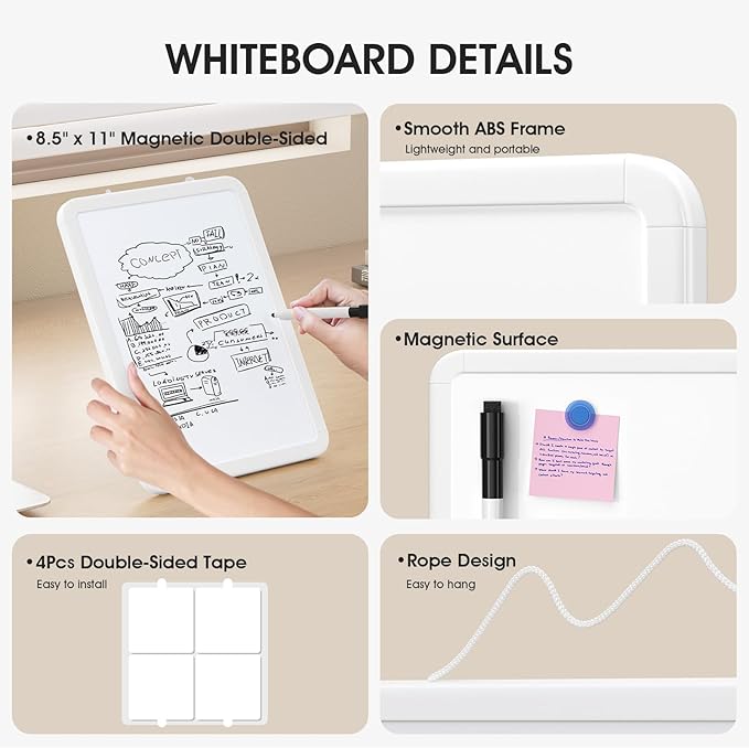 MaxGear Small Dry Erase Board 8.5x11 Inches, Double Sided Mini Whiteboard for Wall, Desk, Fridge, Includes 4 Markers and 2 Magnets, Smooth Dry-Erase Surface, Lightweight and Portable
