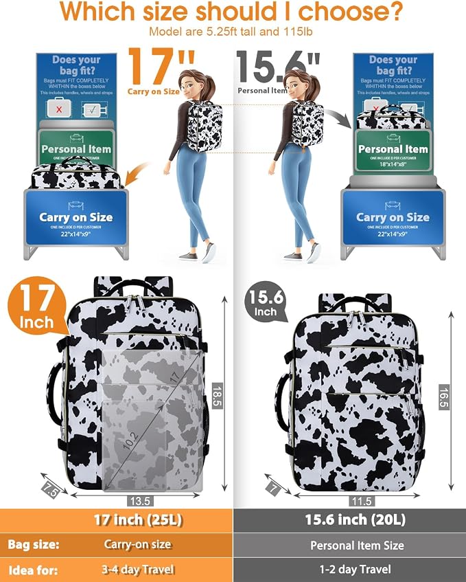 Capolo Travel Backpack for Women Men Waterproof Laptop Backpack Airlines Approved Carry On Backpack Bag Computer Bag for Business, Work, Traveling Fits 17 Inch Laptop(Cow Print)