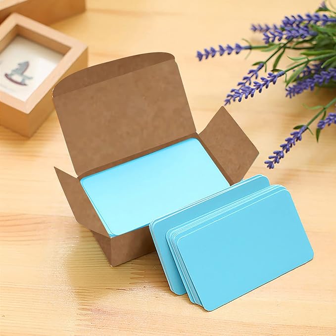 VANRA 300PCS Small Blank Index Cards 3.5x2 inches Note Cards Study Flash Cards, Word Message Gift DIY Cards Kraft Paper Tags (Blue, 300/Pack)