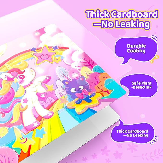 JoyCat Unicorn Water Coloring Book for Toddlers 3-5, Reusable No-Mess Water Painting Book with Water Pen, 13 Activity Pages, Travel Toy Gift for Boys & Girls