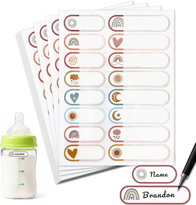 Name Labels for Kids Stuff Daycare, 320 Pcs Name Tags Stickers, Self-Laminating Write-On Waterproof Baby Bottle Labels, Reusable Washable Names Tag Stickers for Classroom School Essentials Supplies