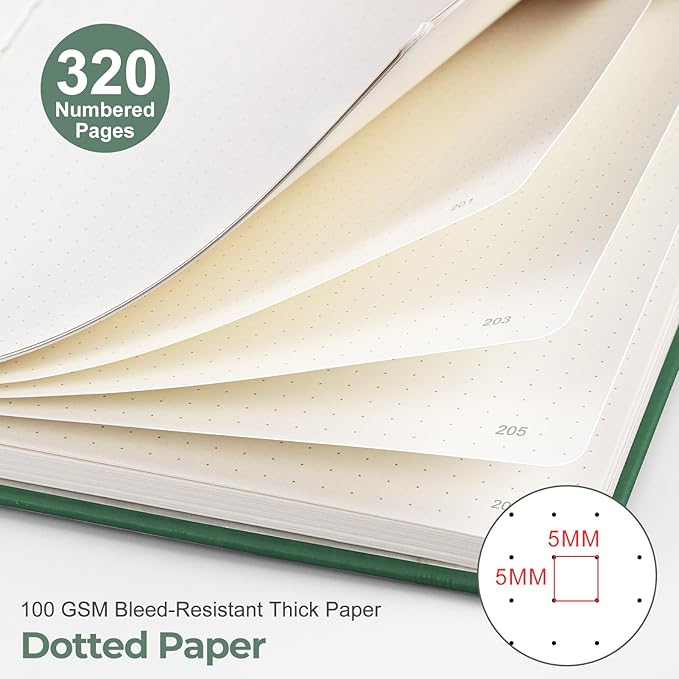 EMSHOI Dotted Journal Notebook, 320 Pages, A5 Size (5.7'' x 8.3'')
