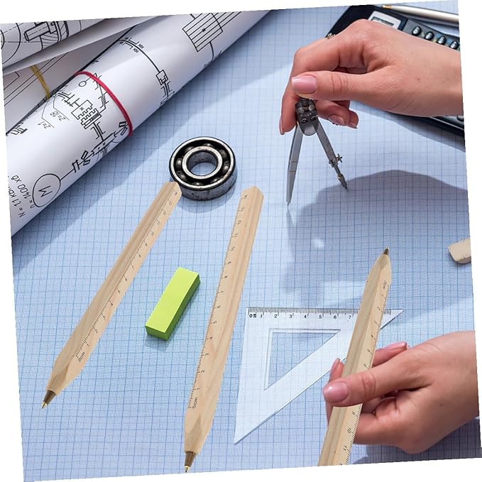 Didiseaon 20pcs Wooden Ballpoint Pens Black Carpenter Marker Ballpoint Ink Pen with Printed Scale Ruler Natural Biodegradable Woodwork Supply for Engineering Drawing and Office Use