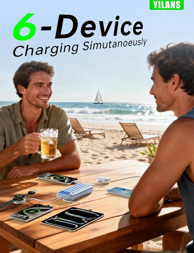 Portable Charger,50000mAh Power Bank Built-in Cable, 22.5W PD USB C In & Out Fast Charging, External Battery Pack with 6 Output & 2 Input, Travel Camping Essential for iPhone 17/16/15/14/13/12(Blue)