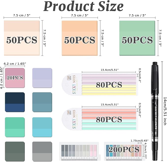 870 Sheets Transparent Sticky Notes, Clear 3 x 3 Square Sticky Notes with Marker, Waterproof Translucent Annotation Index Tabs for Bible Study Journaling Supplies