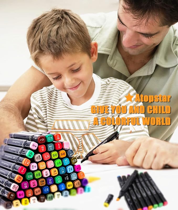 ATOPSTAR 168 Colors Alcohol Markers Artist Drawing Dual Tip Marker Pen for Adult Coloring Painting Supplies Perfect for Kids Boys Girls Students Adult(168 Black Shell)