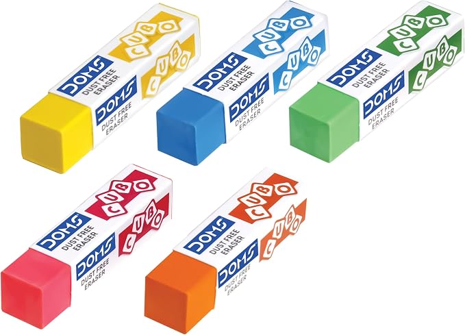 Doms Dust Free Cubo Eraser Box Pack | Comfortable Edge for Easy Handling | Non-Toxic & Safe for Kids | Attractive Body Colors | Pack of 20 Pcs