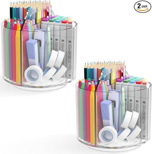 2 Pack Pen Pencil Holder for Kids, Rotating Pen Holder for Desk Organizer, 4 Compartments Art Supply Marker Organizer and Storage, Kids Desk Organizer Marker Holder Caddy Art Supply Organizer for Desk