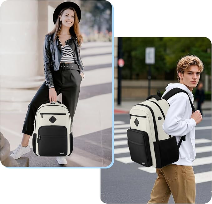 Paude Backpack Black Beige,School Backpack for Teens Adults Laptop Bookbag for High School College Students Back Pack for Work