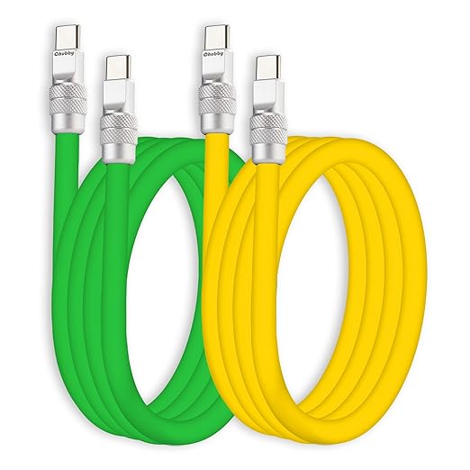 chubbycable Couple Chubby 2 Pack 240W USB C Cable Extra Thick Silicone Fast Charging Cable Compatible with iPhone 17-15 Series iPad Galaxy Series, Green+Yellow, Type-C to Type-C, 8.2FT
