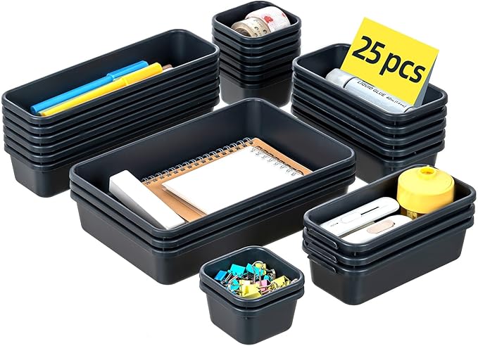 Kutesna 25 PCS Interlocking Desk Drawer Organizer Separator for Office,Bathroom,Kitchen,Makeup,Tool（4 Sizes）