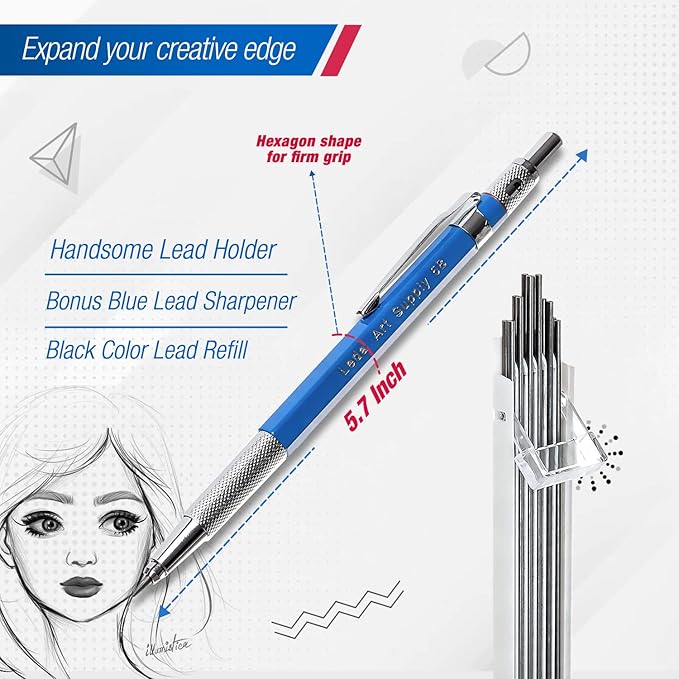 Leda Art 2.0 mm Mechanical Drafting Pencil Set with 12 Lead Refills & Sharpener – Best Mechanical Pencil for Drawing, Sketching & Mixed Media Art