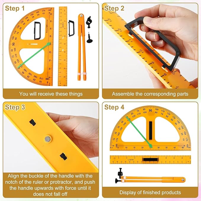 Math Ruler Magnetic Classroom Math Geometry Tool Set Enhances Classroom Learning, Easily Mounts to Blackboard Protractor Measuring Ruler Triangle Ruler (2pc)