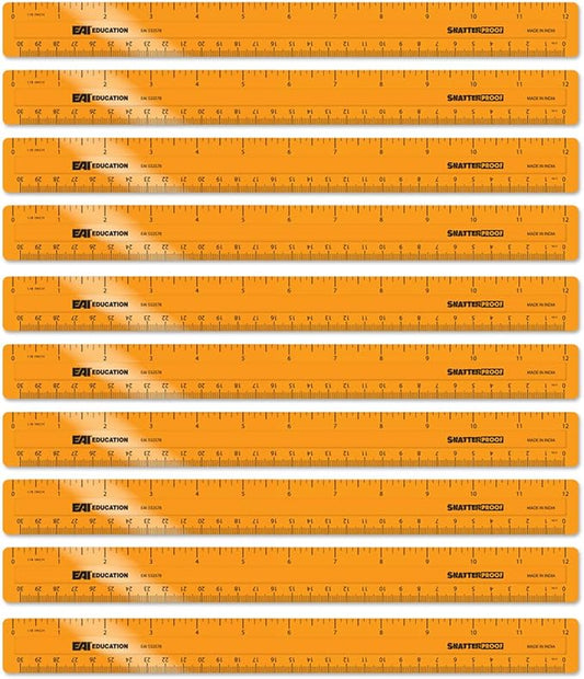 EAI Education 12" ShatterProof Ruler 1/8" Scale: Orange - Set of 10