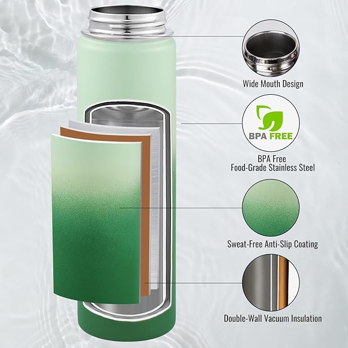 Fijinhom 24 oz Insulated Water Bottle with Handle, 304 Stainless Steel Water Bottles with Wide Mouth, Double Wall Vacuum Sports Water Bottle, BPA Free, Keep Cold and Hot, Jungle Fade