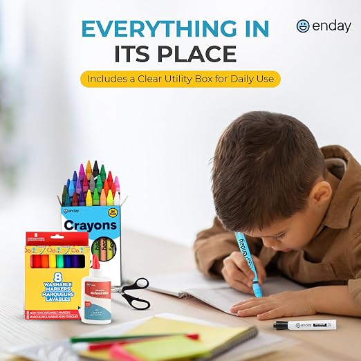 Enday 1st Grade and Kindergarten School Supplies Kit - 54 Piece Back to School Supplies Kit, Premium Quality Kids School Supplies for Girls & Boys, Kindergarten & First Grade School Supplies for Kids