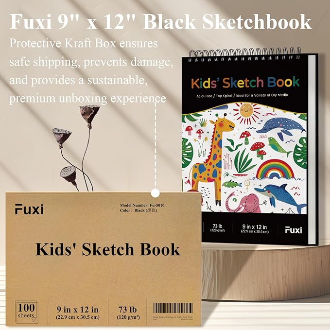 Sketch Book for Kids, 9" x 12" Kid Sketchbook, 100 Sheets (73lb/120gsm) Thick Drawing Paper for Kids, Spiral Sketch Pad for Kid, Easter Basket Stuffers.