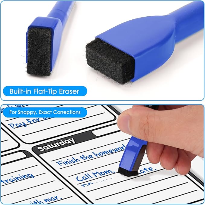 maxtek Magnetic Whiteboard Markers - 12 Count Blue Fine Tip Dry Erase Markers with Eraser for Kids, Low Odor Thin Markers for Calendar Boards