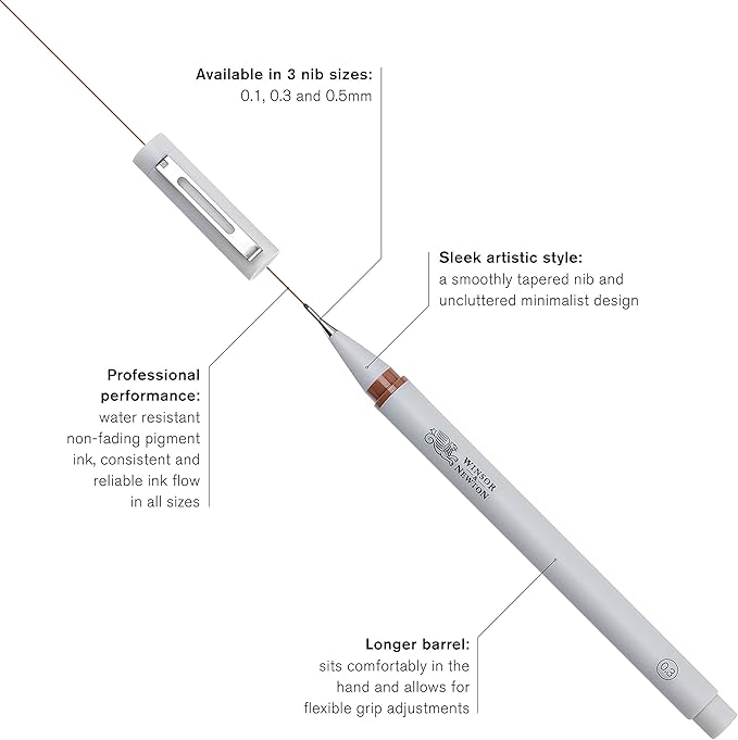 Winsor & Newton Fineliner Fine Point Pen, 0.1mm Tip, Sepia (Pack of 2)