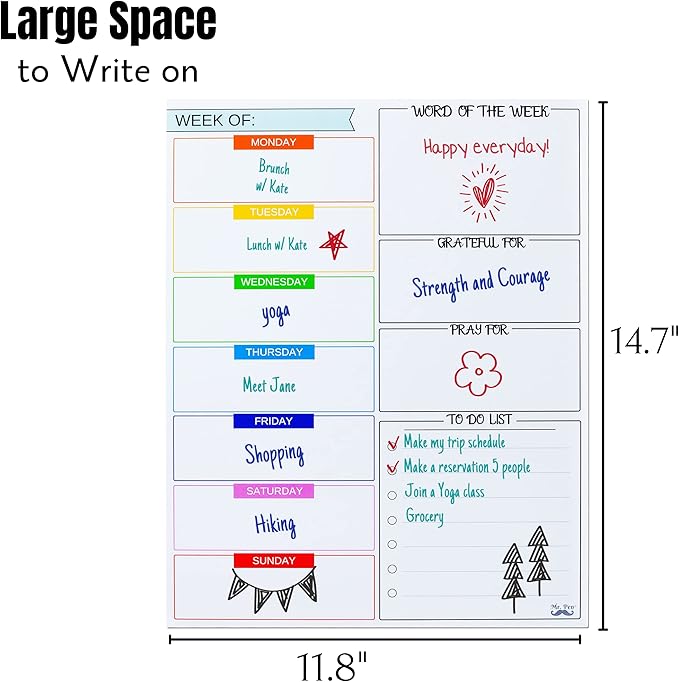 Mr. Pen- Magnetic Weekly Dry Erase Planner for Fridge, 12x15 Inches, Dry Erase Whiteboard Fridge Calendar with 4 Markers & Large Writing Space for Schedules, Chores, Meal Planning & Family To-Do List