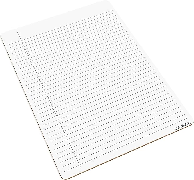 Scribbledo 2 Pack Dry Erase Notebook College Ruled Lined Board 9"x12" Reusable Lined Erasable Ruled Writing Note Pad Lapboard, Blank Whiteboard on Reverse