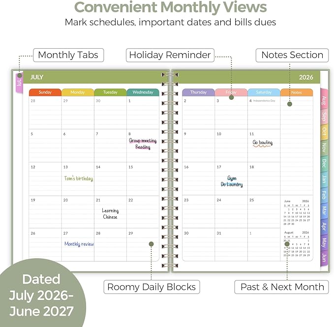 SKYDUE Teacher Planner 2026-2027 Academic Year, 8.5" x 11" Teacher Lesson Planner with Monthly Tabs & Stickers, Lesson Plan Book 26-27, Green