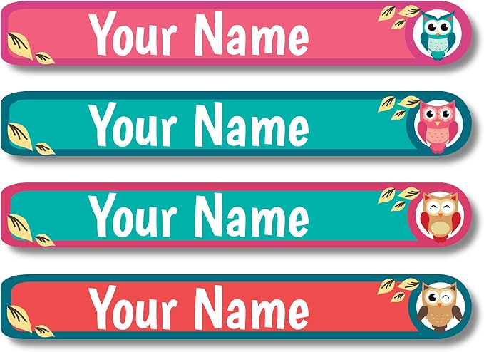Lovable Labels Personalized Labels for Kids (120 Labels) - Waterproof Dishwasher Safe Peel and Stick Labels are Great for School Supplies Daycare Camp Bottles (Hoo Am I)