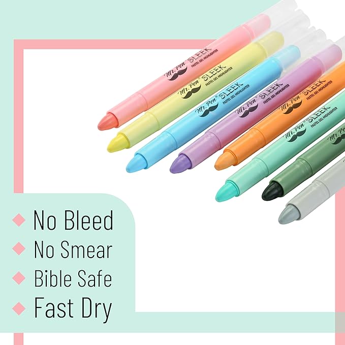 Mr. Pen- No Bleed Gel Highlighters, Assorted Colors, 8 Pack, Bible Highlighters and Pens No Bleed, Bible Markers for Study, Journaling, School Supplies and Accessories