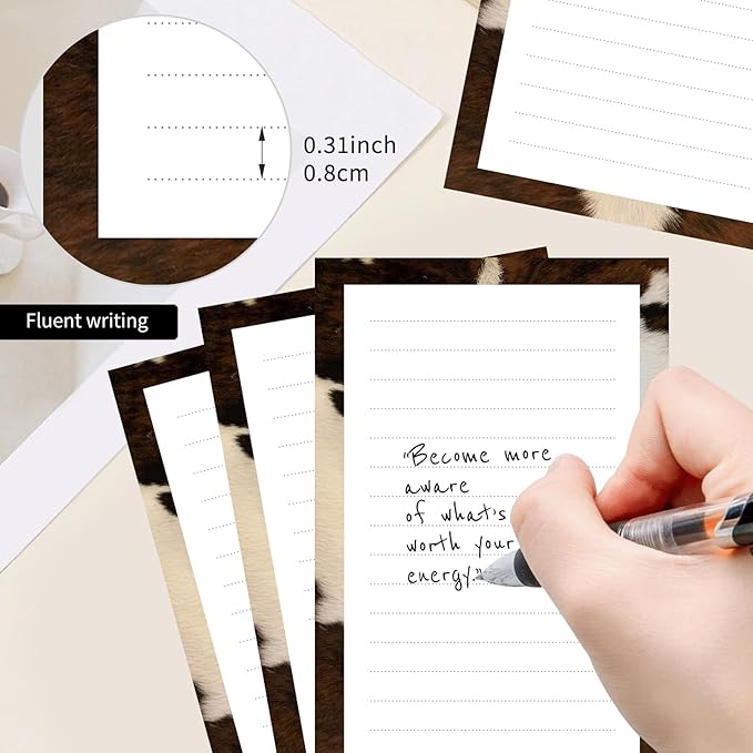 2 Pack Lined Sticky Notes 4x6 in, Cute Self-Stick Notepads with Lines, Large Memo Pads Strong Adhesive for Office, Home Retro Brown Cowhide