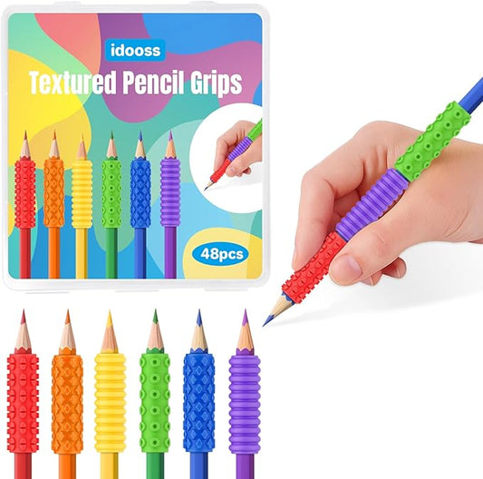 Silicone Textured Pencil Grips, Sensory Fidget Toys for Autism Kids, Writing Aid Tools ADHD Tools, 48 Packs