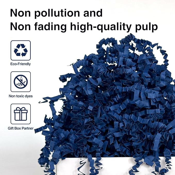 1LB Crinkle Cut Paper Shred Filler for Gift Box Bag and Basket On Father's Day(Navy Blue）
