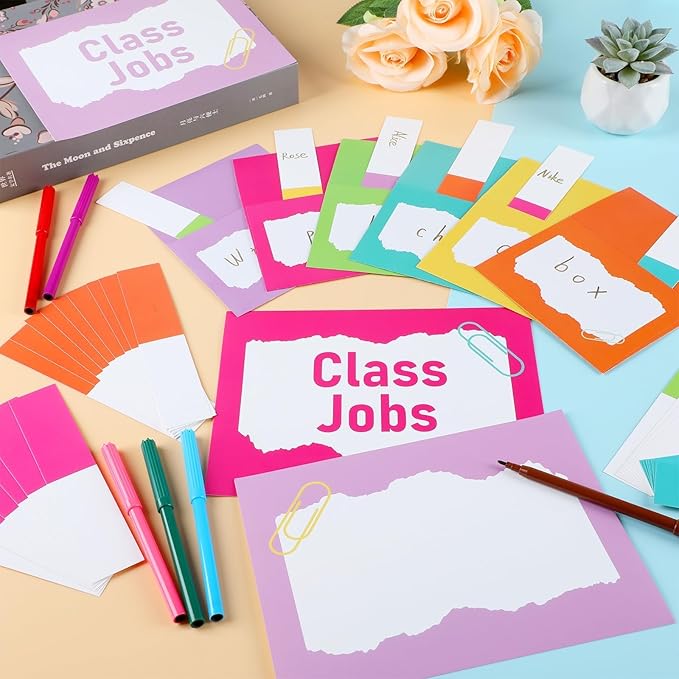 QOUBAI 112 Pcs Colorful Class Jobs Bulletin Board Set Rainbow Classroom Jobs Pocket Chart Bulk Boho Class Management Educational Chart Teacher's Helper Posters Classroom Decorations School Supplies
