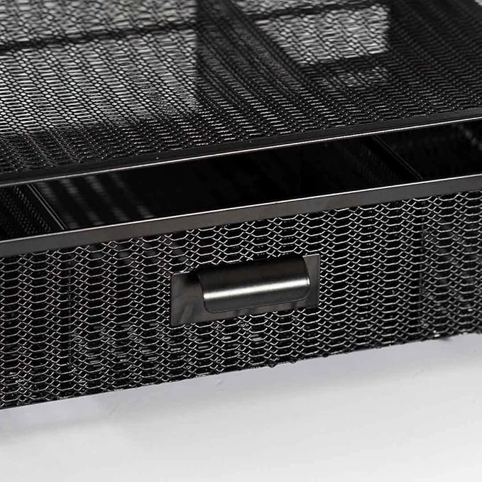 BLU MONACO | Black Wire Mesh Desk Organizer with Drawer | Desk Associates Women Office Set | File Sorters and Mesh Pen Holders Desktop Storage System