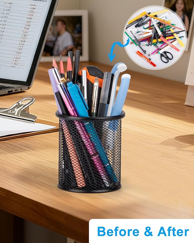 Pen Holder and Desk Organizer, Office Caddy Storage for School Home Office (Black, Small)