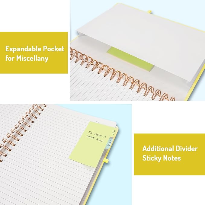 Forvencer A4 Lined Spiral Journal Notebook with 300 Numbered Pages, 11" X 8.5" Thick Journals for Writing with 100GSM Paper, Hardcover Notebooks with Contents for Work, School, Yellow