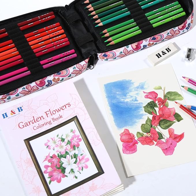 H & B 72 Colored Soft-core Coloring Pencils Set, Carry a Portable Storage Drawing Bag, Coloring and Art Supplies Gift for Artists Adult Children Beginners