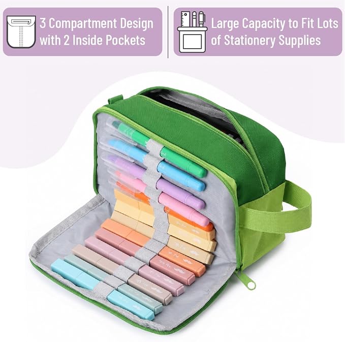 Mr. Pen- High Capacity Pencil Case, Large Pencil Pouch with 3 Compartments and 2 Pockets, Large Pencil Bag with Smooth Zipper, Cute Pencil Case Pouch Organizer, School Supplies for Teens