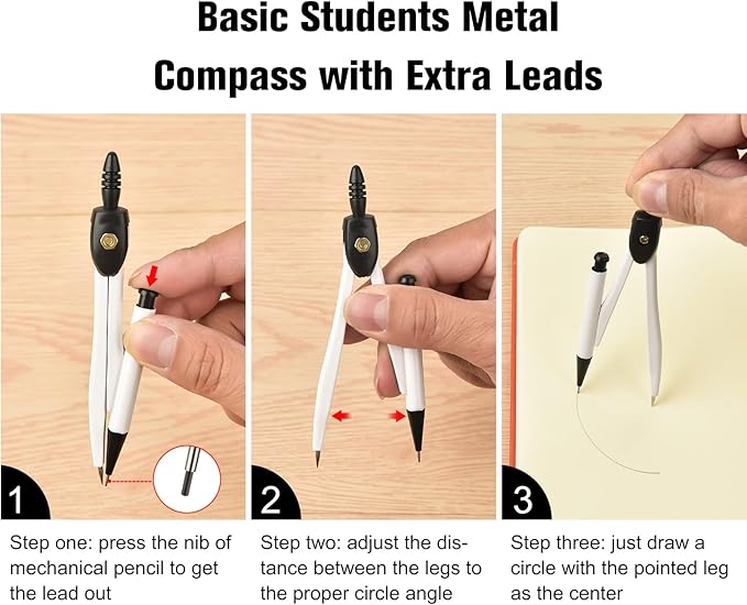 50 Packs Basic Geometry Compass In Bulk,Mechanical Pencil Desiged with Etra Lead,Student Drawing Tools Compass Math Compass Set (Colorful)