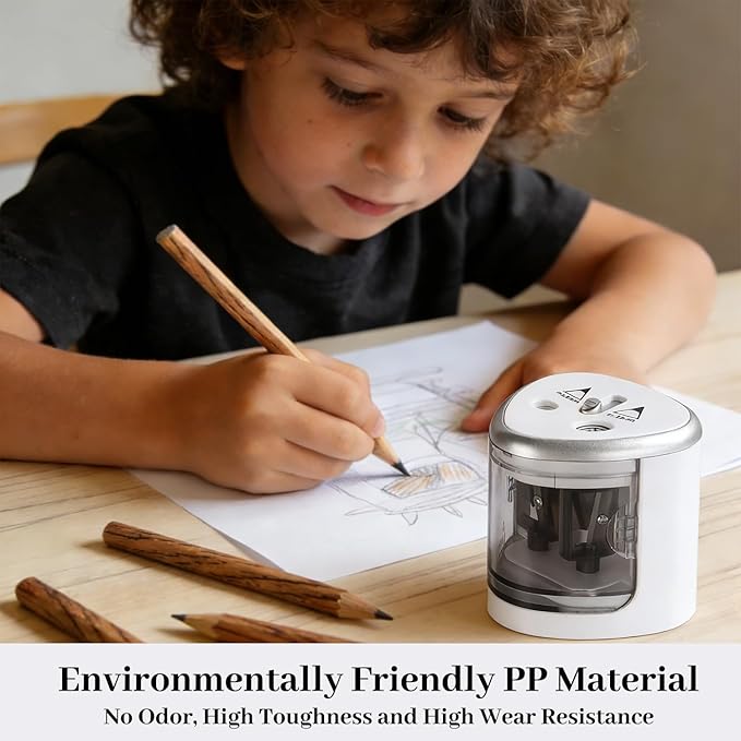 Electric Pencil Sharpener, Automatic Battery Operated Pencil Sharpeners with 2 Holes for Office School Artists Adults Kids Use, Suitable for No.2 and 6-12mm Pencils