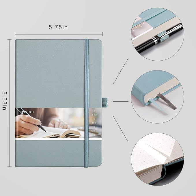 EMSHOI Dotted Journal Notebook, 256 Pages, A5 Size (5.7'' x 8.3'')